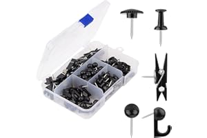 YALIS Black Push Pins Set, 5 Styles 140-count Thumb Tacks Map Pins, Steel Point and Dark Plastic Head Pushpins Black Thumbtacks for Cork Board Bulletin Boards (Black-140pcs)