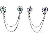 Kisangel Men S Suit Brooch Collar Chain Pin Buckles 2Pcs Gem Lapel Pins with Hanging Chains Alloy Metal for Shirt Tie Scarf Accessories 8.26X1.18In
