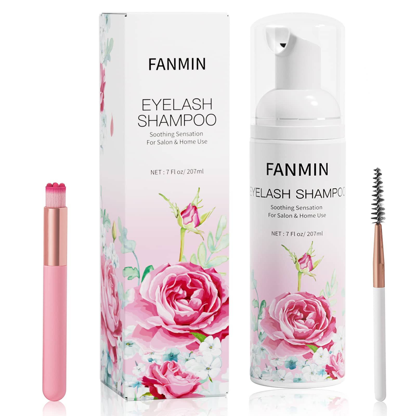 Eyelash Extension Cleanser 207ml +Mascara Wand+ Brush Eyelid Foaming Cleanser,Eyelash Wash and Lash Bath for Extensions,Paraben & Sulfate Free,Makeup Remover,Salon and Home use（207ml/7fl.oz）