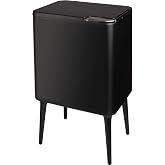 Home-Complete Trash Can - 8.7-Gallon Trash Can with Lid, Removable Legs, and 3L Recycling/Compost Bin - Odor-Resistant Kitchen Garbage Bin (Black)