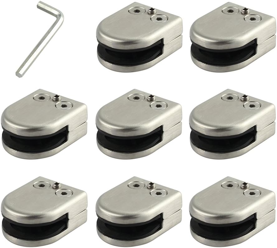 Glass Clamps 8 x Stainless Steel 304 Glass Clip Clamp Bracket 8-10mm Glass Clamps Flat Back for Handrail Stair Balcony Balustrade