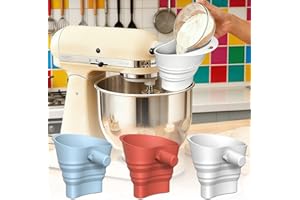 3PCS Flour Funnel for Kitchen Aid Mixer, Easy Pour No-Mess Attachment, Anti-Splash Accessory, Food-Grade Silicone Foldable Fu
