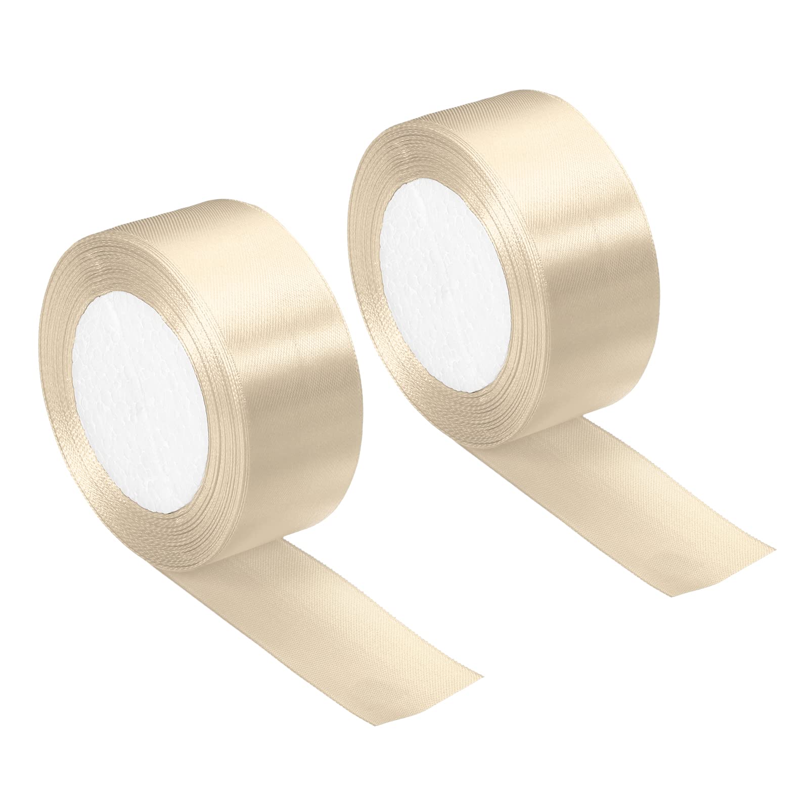 PATIKIL 1.5 Inch Wide 24 Yards Satin Ribbon, 2 Pack Double Face Solid Crafts Roll for Party Home DIY Wrapping Decoration, Beige