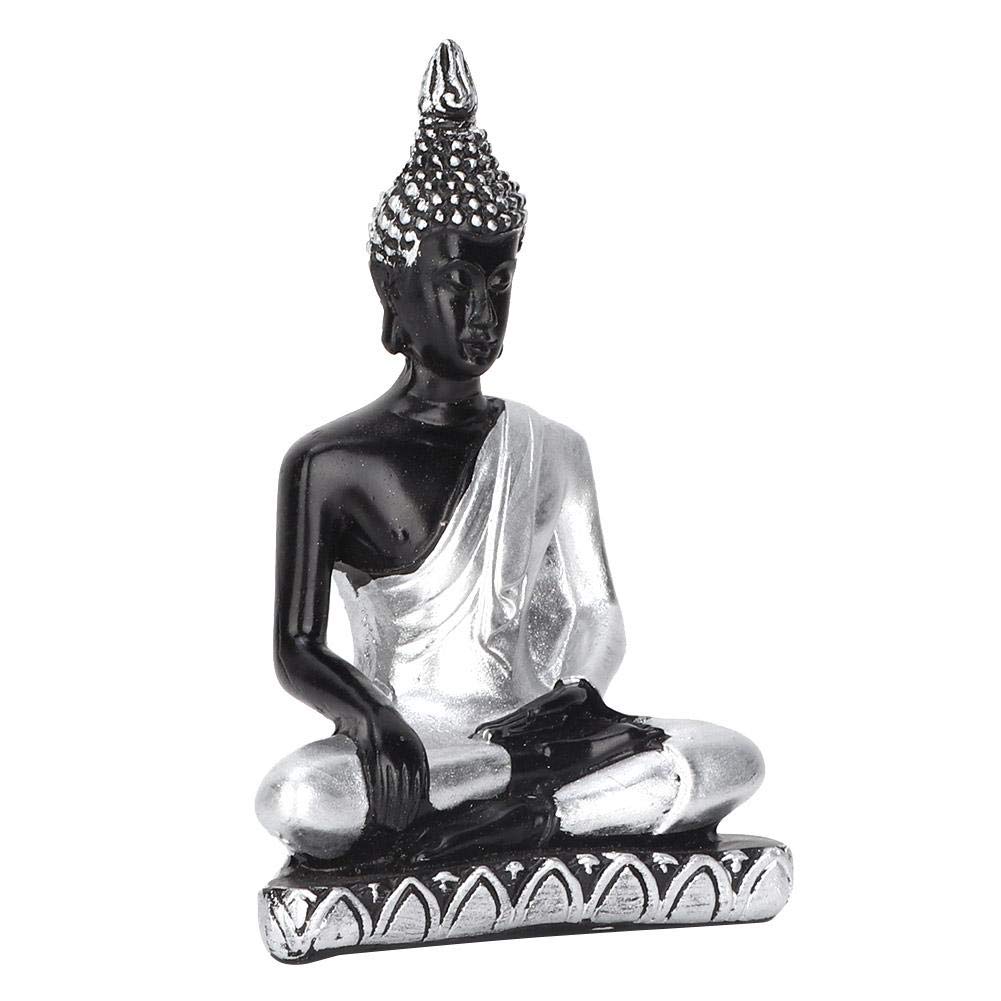 Pssopp Silver Buddha Resin Statue - Religious Figurine Southeast Asian Home Decor Gifts, Desktop Miniature Ornament for Meditation and Relaxation