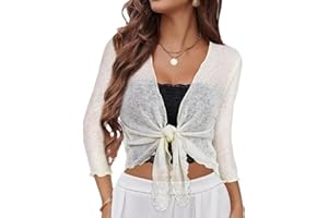 CHICALLURE Shrugs for Women Tie Front Sheer Cardigans Summer Lightweight Knit Bolero Tops