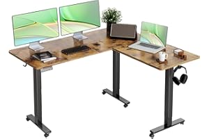 Claiks L Shaped Standing Desk Adjustable Height, Dual Motor Electric Corner Standing Desk, 63x55 inch Sit Stand up Desk with Splice Board, Rustic Brown