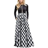 MEROKEETY Women's Long Sleeve Plaid Empire Waist Full Length Maxi Dress with Pockets