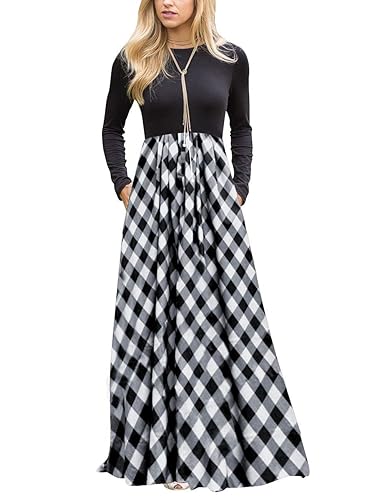 Maxi Dress Amazon Plaid Dress MEROKEETY Women's Plaid Long Sleeve