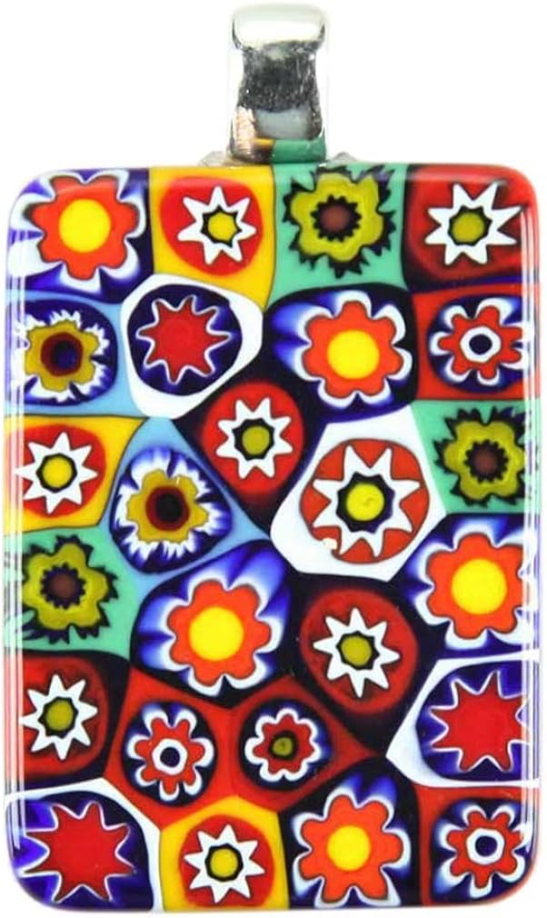 Glass Of Venice Murano Glass Millefiori Pendant Rectangular - Multicolor