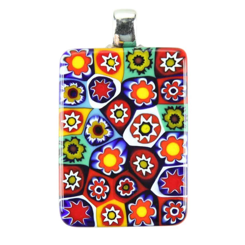 Glass Of Venice Murano Glass Millefiori Pendant Rectangular - Multicolor