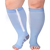 Ancrina Plus Size Zipper Compression Socks Women Support Socks Open Toe 15-20mmHg Wide Calf Compression Socks for Women