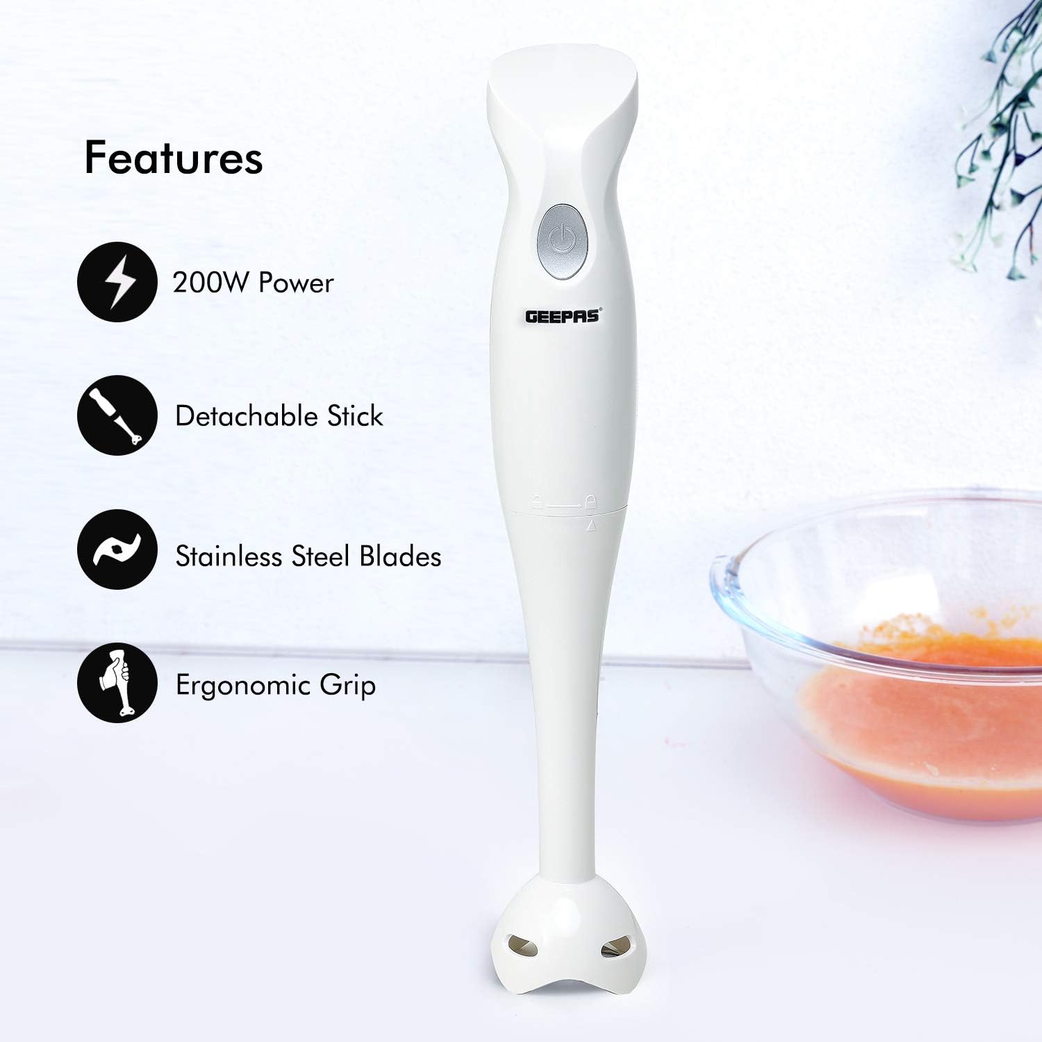 Geepas 200W Hand Blender, White, 180W - White - Image 3