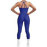 SUUKSESS Women 2 Piece Workout Sets Compression Tummy Control Leggings with Pockets Halter Built in Bra Tank Tops