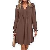 Dokotoo Womens Casual Dress A-Line Ruffle Sleeve V Neck Midi Dress 2025 Fashion Pleated Flowy Sundress Loose Shirt Dresses