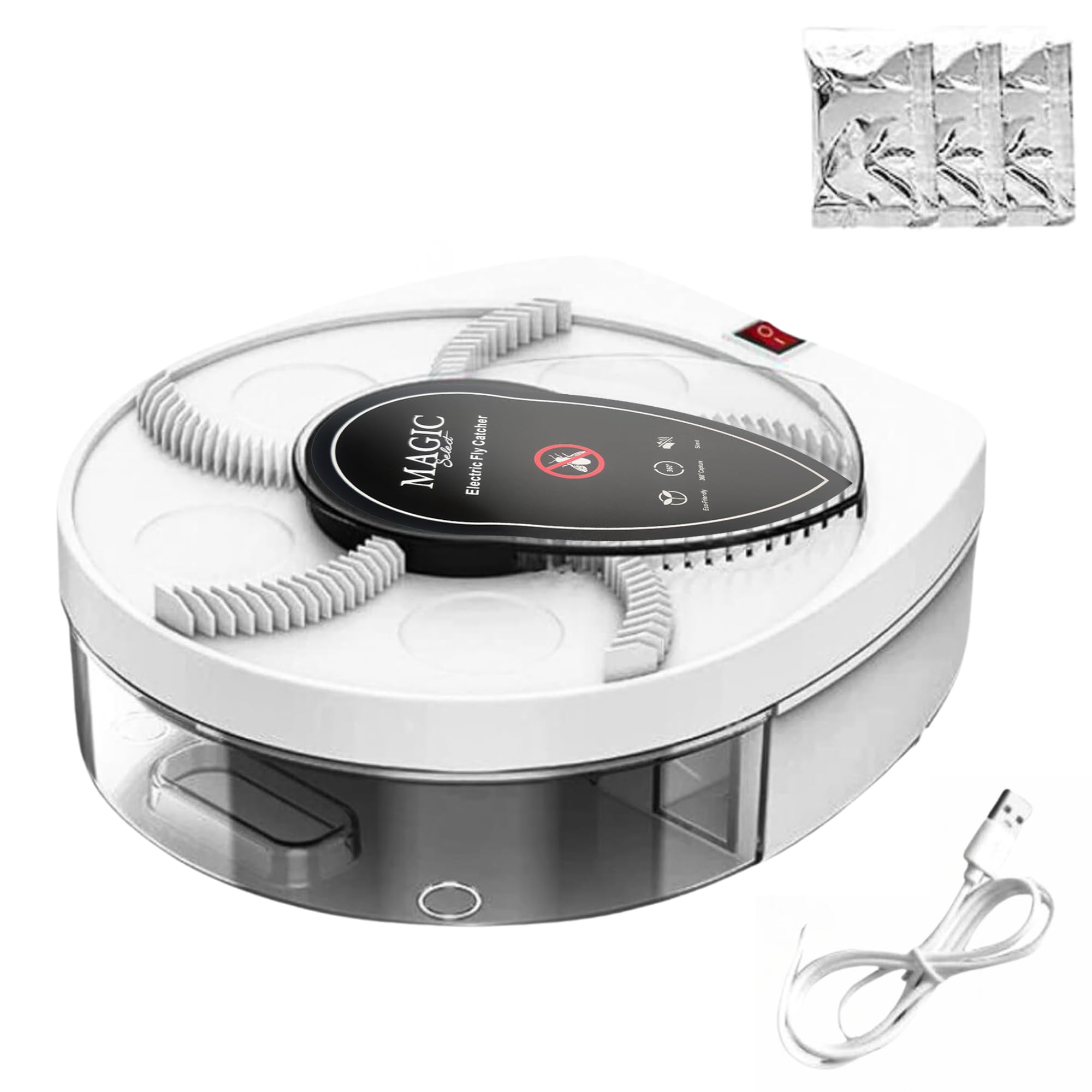 MAGIC SELECT Electric Fly Catcher 360° Rotatable Fly Trap with USB Plug and Wall Mount for Home, Kitchen, Restaurant, Hotel, Bar.
