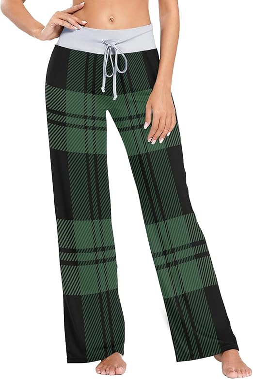 Amazon.com: OTVEE Christmas Green Tartan Plaid Pajama Pants for Women Casual Wide Leg Lounge 