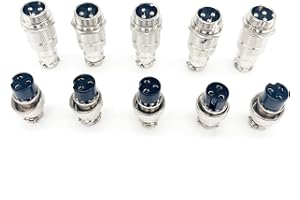 CHALITECK 5Set GX16 3pin Male+Female Combination Aviation Plug Socket Connector,Panel Mounted Metal Circular Adapter Connector 7A/125V,16mm,Welded,for Electrical and Electronic Connections