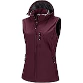 33,000ft Women's Hooded Lightweight Softshell Vest Fleece Lined Windproof Zip Up Sleeveless Jacket for Hiking Golf Running