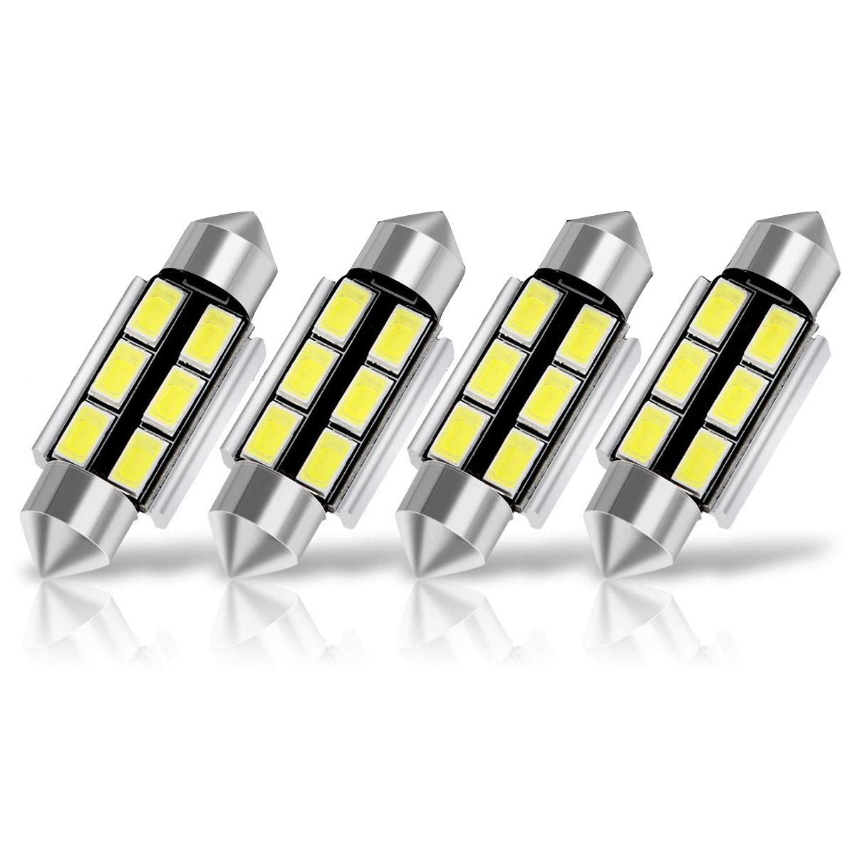 SUMOZO Autobulbs Festoon C5W Led Bulbs 36mm 6000K Xenon White Light 6-SMD 5730 for Car Accessories Interior Light Dome Reading License Plate Door Map Lamps Pack of 4 (36mm)