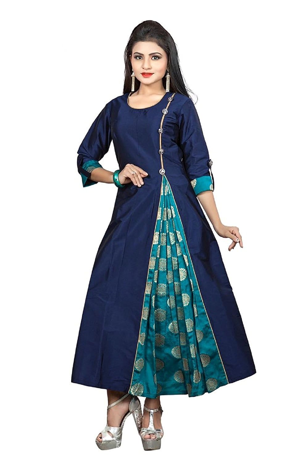 siddhi enterprise women's tapeta silk a-line kurta (gown _blue_ free size)