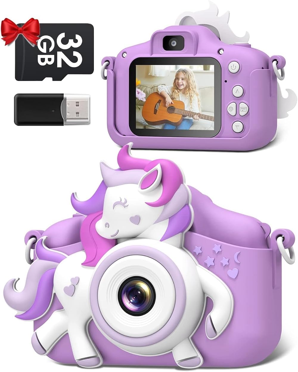 Gofunly Kids Camera 1080P 2.0" 32GB Card Purple with Lanyards