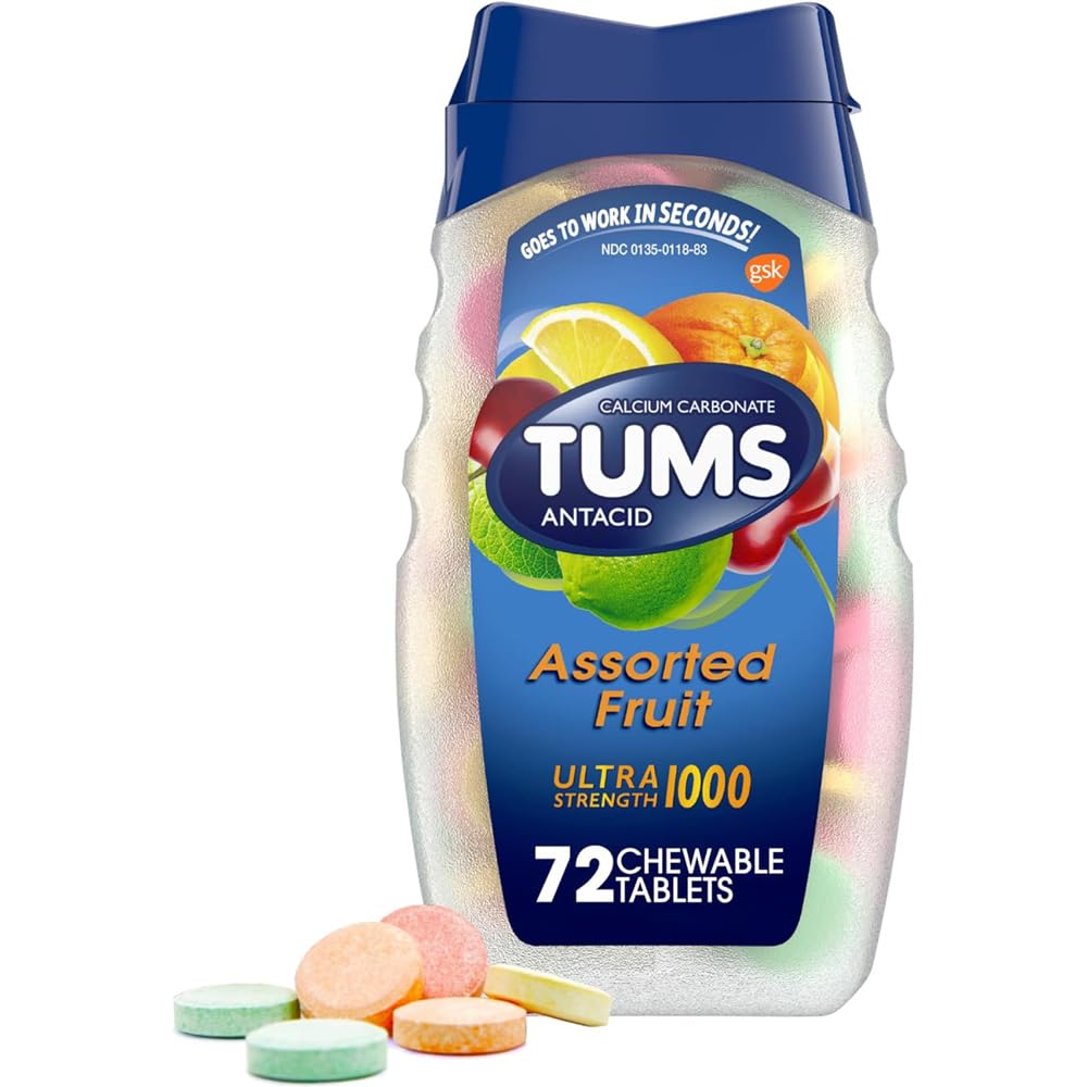 TUMS Ultra Maximum Strength Chewable Tablets, Assorted Fruit - 72