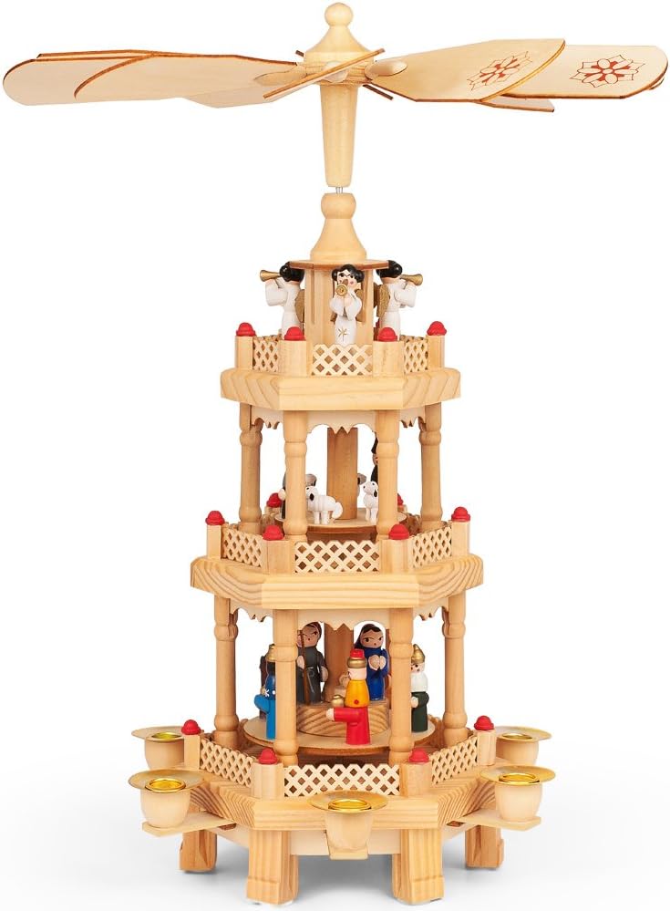 Christmas Pyramid 35cm Rotating Decoration Traditional Real Wood 3