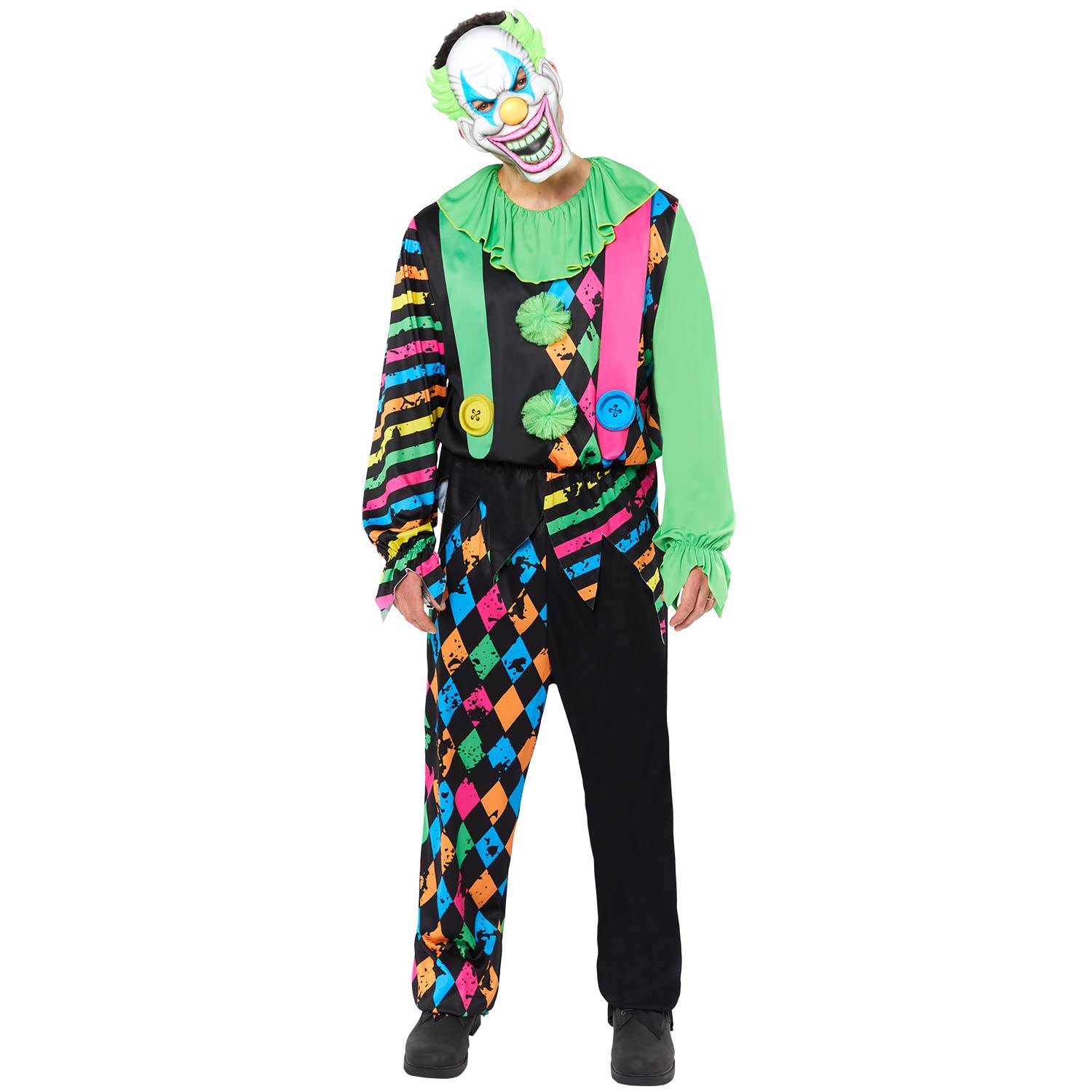 amscan 9917867 Mens Halloween Funhouse Horror Clown Fancy Dress Costume, Multi, X-Large