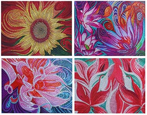 4pcs Flowers Diamond Painting Full Kits Lotus Floral DIY 5D Crystal Rhinestone Embroidery Pictures Arts Craft Gift Included for Home Wall Decor