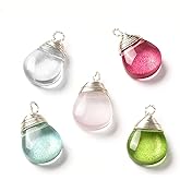 KitBeads 100pcs Random Crystal Water Drop Charms Glass Teardrop Drop Bead Dangle Charms with Wire Wrapped for Jewelry Making Bulk