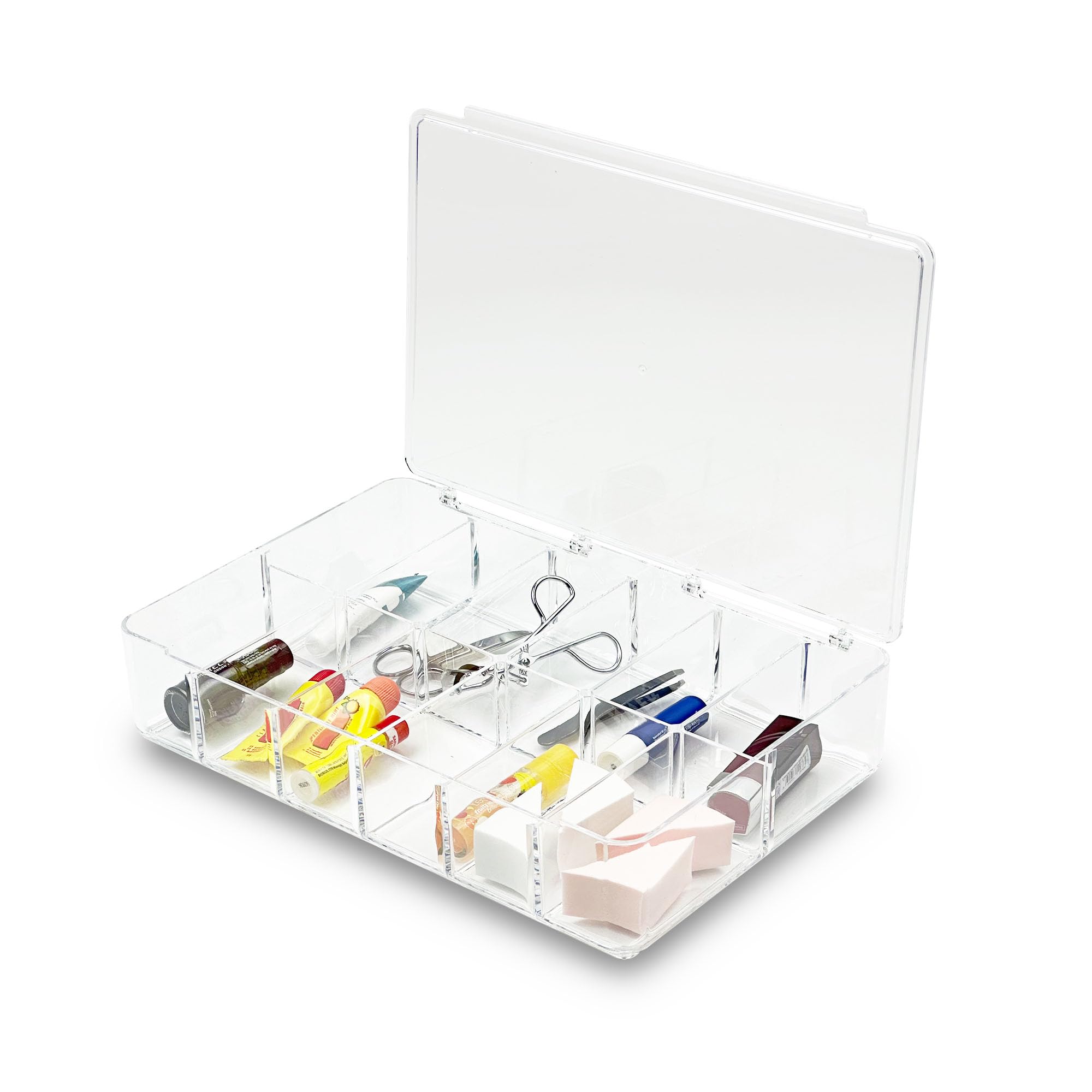 Addis Multi Compartment Clear Acrylic Make Up Cosmetic Craft Diy Storage Organiser Box With Lid, Clear Acrylic, 6.5 - Height