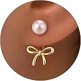 14K Gold Plated Valentines Day Pearl Bow Gold Earrings for Women Trendy, Cute Small Pearl Bowknot Jacket Stud Earrings, Hypoallergenic Cartilage Jewelry for Sensitive Ear, Valentines Day Jewelry Accessory Gifts for Prom Party