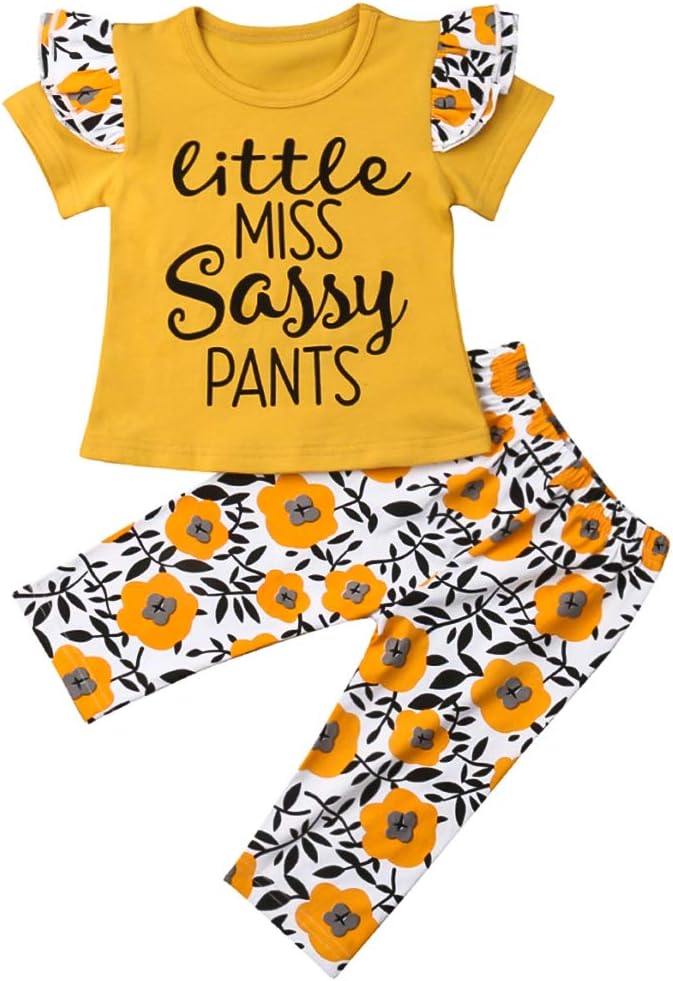 Toddler Baby Girls Cute Letter Print Long Sleeve Shirt Floral Pant Tracksuit Outfits Set