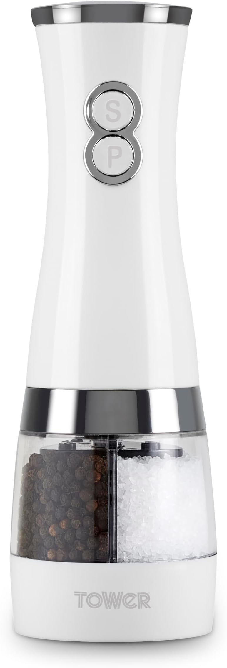 Tower T847004W Electric Duo Salt Pepper Mills Black White Battery Operated