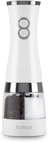 Tower T847004W Electric Duo Salt Pepper Mills Black White Battery Operated