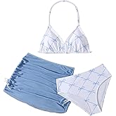 RoseSeek Girl's 3 Piece Cute Bowknot Bathing Suit Halter Triangle High Waisted Swimsuit with Beach Cover Up Skirt