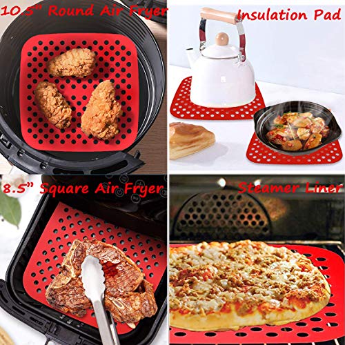 2-Pack Reusable Air Fryer Liner, 8.5in Square Silicone Non-Stick Air Fryer Mat Steamer Liners insulation pad | Air Fryer Accessories For COSORI, NINJA, INSTANT VORTEX, NUWAVE and More