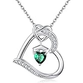YAFEINI Birthstone Graduation Necklace S925 Sterling Silver Class of 2024 Bachelor Cap Necklaces Class of 2025 Heart Pendant College High School Graduation Jewelry Gifts for Women (May-Emerald)