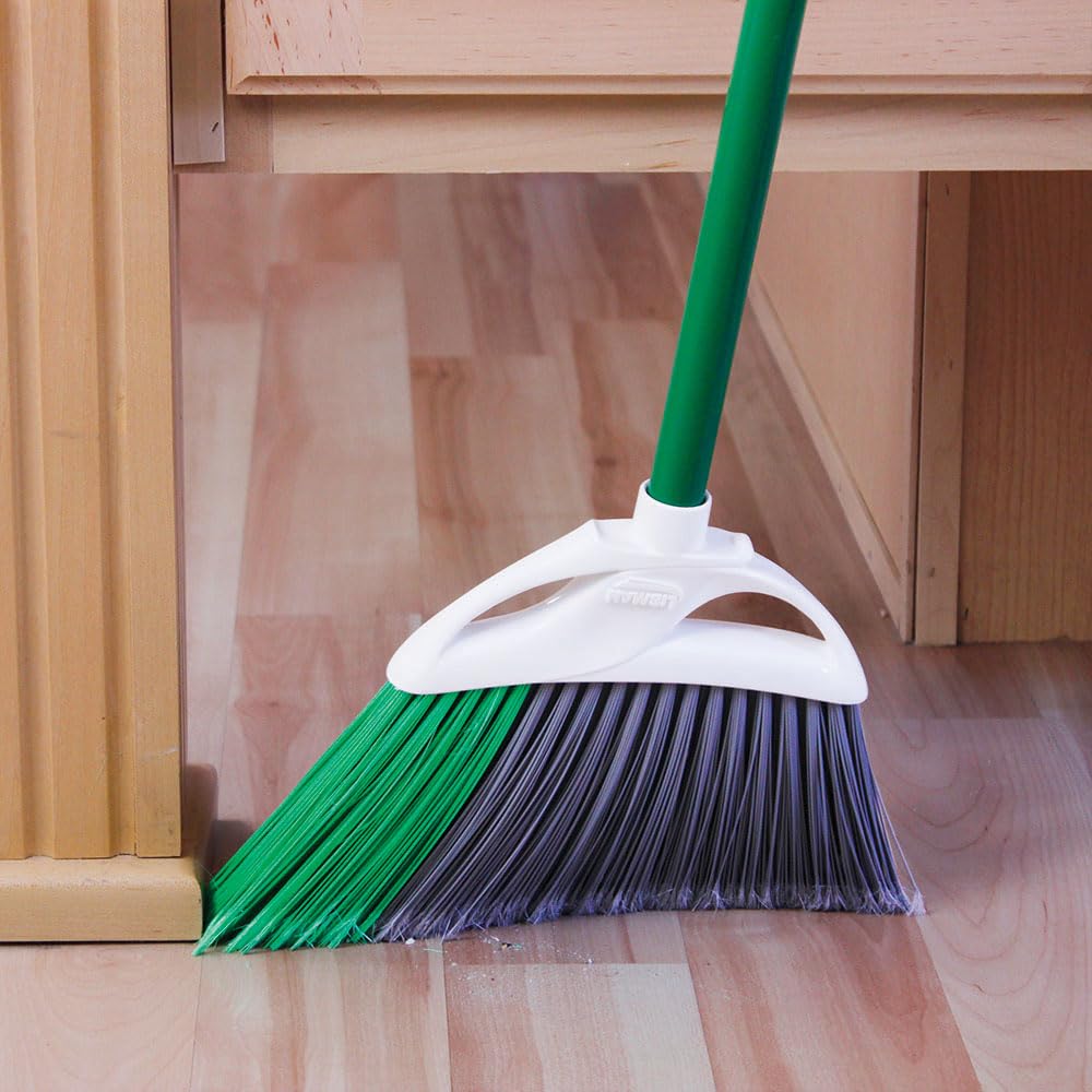 Libman Precision Angle Broom with Dustpan Combo Set for Sweeping Indoor and Outdoor Floors, Pet, Dog Hair Broom, 49” Long Handle, 11
