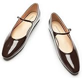 C.Paravano Women's Mary Jane Flats - Leather Ballet Flats with Strap | Comfortable Work Shoes for Women, Office, Teaching | Casual Shoes for Walking, Travel, Driving, Daily Wear(Size 6.5,Brown)
