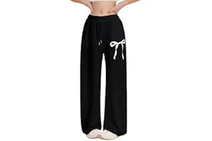 EXARUS Girls Bowknot Sweatpants Baggy Wide Leg Sweat Pants Teen with Pockets Mid Rise Casual Kids 8-14Y