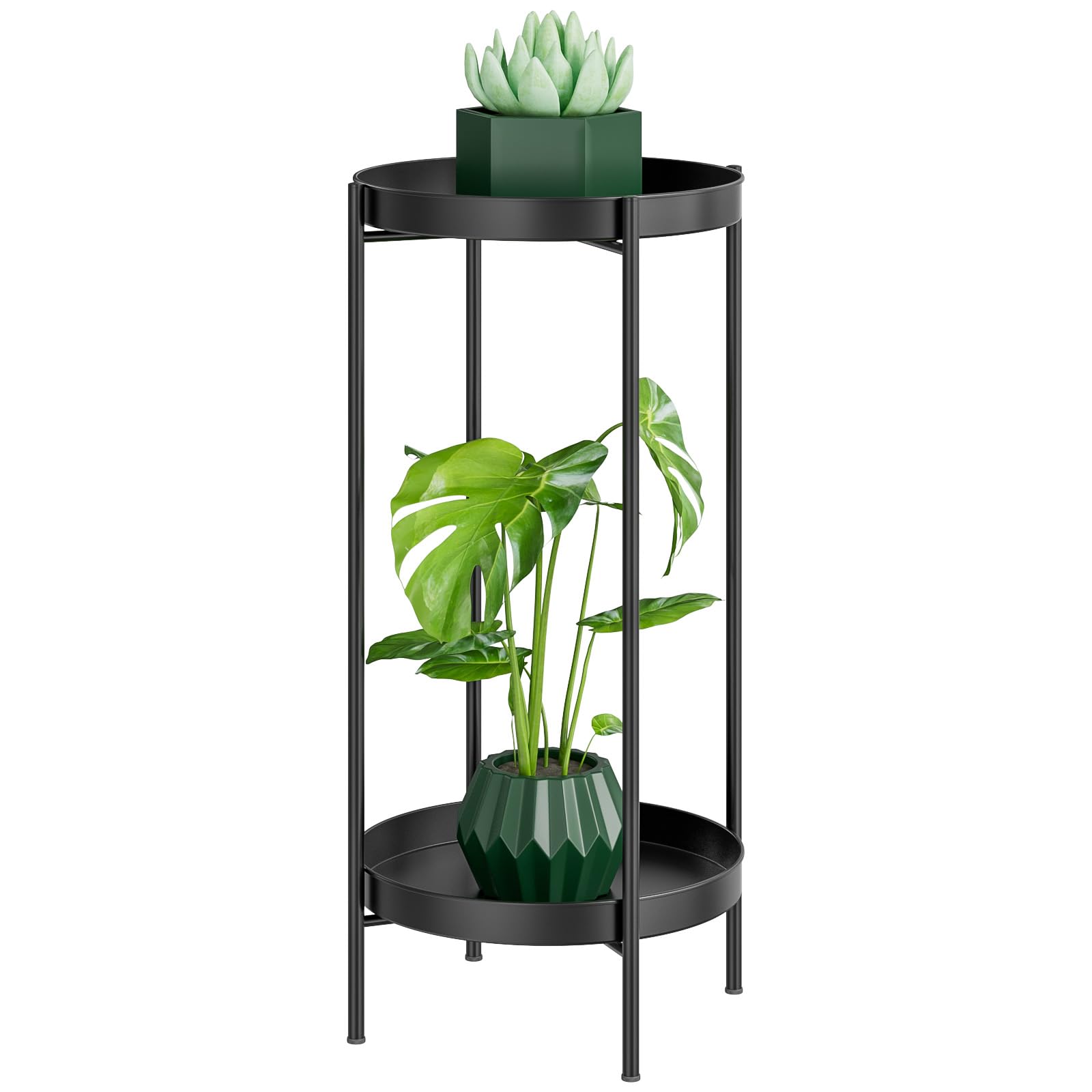 JANE EYRE Tall Metal Plant Stand Indoor Outdoor - 2 Tier Flower Pot Holder Table with Removable Trays, Rustproof Plant Display Shelf for Home Garden Patio Balcony Living Room, Black