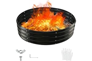 YSEJOMP 48 Inch Round Galvanized Fire Pit Ring/Fire Ring - Foldable and Perfect for Outdoor Gatherings and Campfires in The Yard/Garden/Park/Beach Black