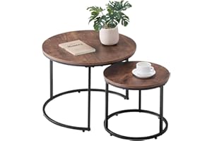 VEVOR Nesting Tables, Coffee Table Set of 2, 23.6 inch Round Coffee Table, Small Coffee Tables Night Stand with Metal Frame, for Living Room, Bedroom, Office (Brown & Black)