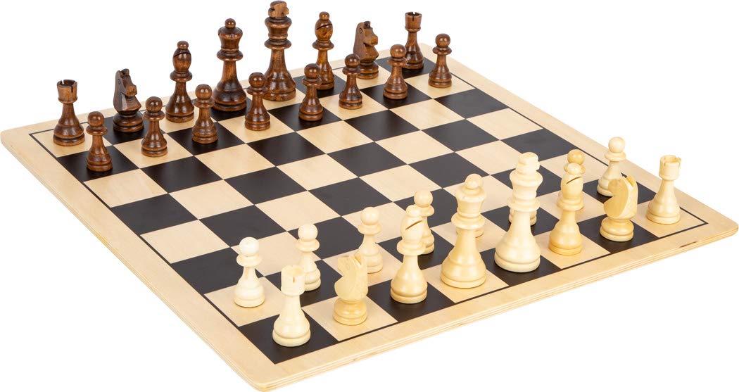 small foot 11784 XL Wooden Chess and Draughts, for 2 players, 2 parlour games, extra large, for ages 6+ years