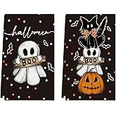 Artoid Mode Black Cat Pumpkin Ghost Halloween Kitchen Towels Dish Towels, 18x26 Inch Bats Jack-O'-Lantern Decoration Hand Towels Set of 2