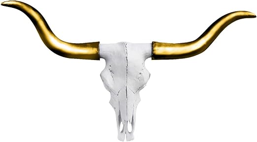 Large Faux Texas Longhorn Cow Skull Wall Hanging Sculpture By Wall