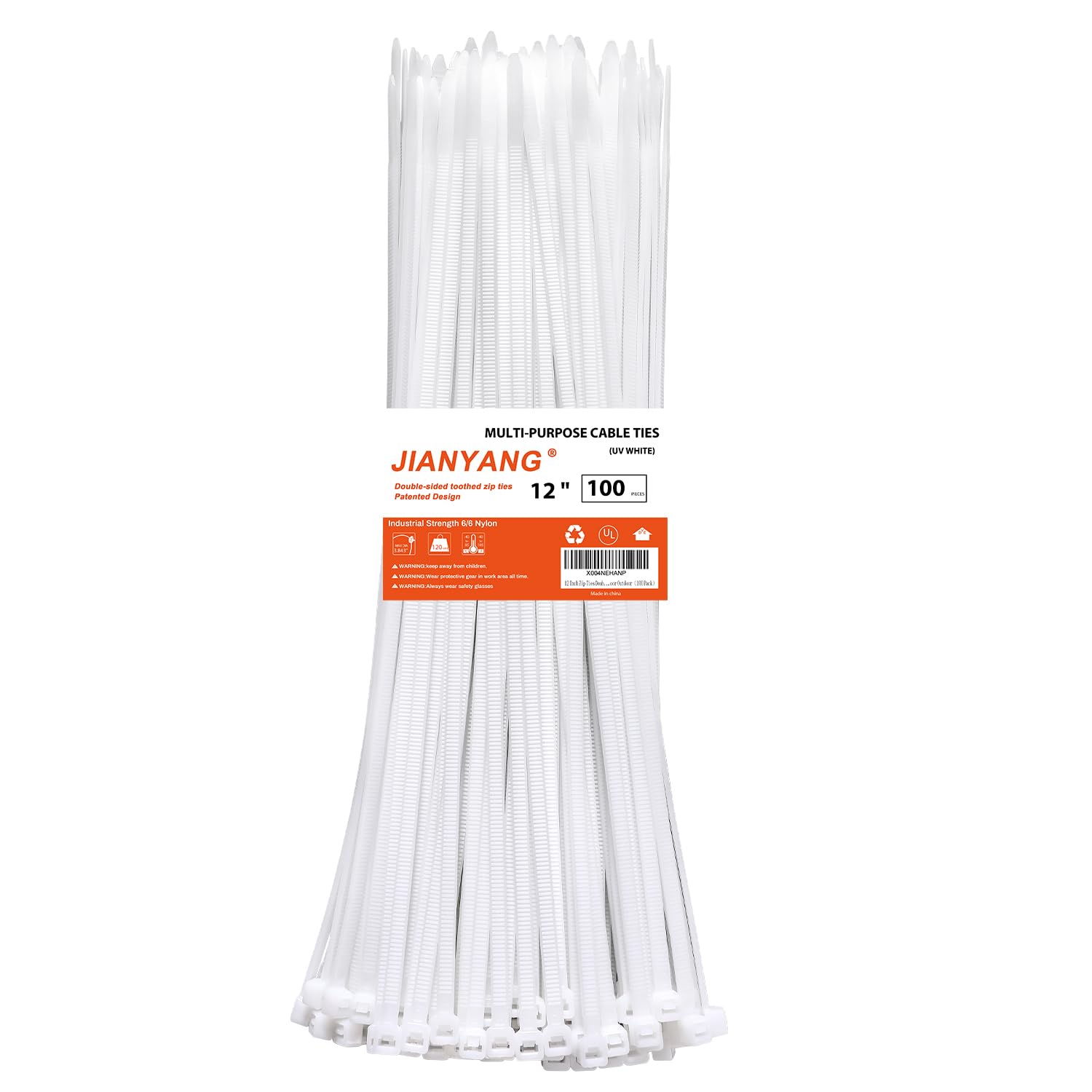 Photo 1 of 12 Inch White Zip Ties Double Sided Toothed,120 LBS Tensile Strength Heavy Duty Cable Wire Ties With Self-Locking Adjustable More Durable Nylon Tie Wraps for Indoor Outdoor?100 Pack?