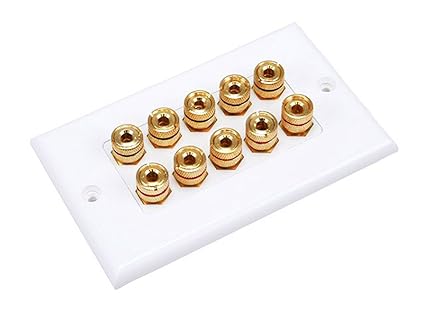 Monoprice 103539 High Quality Banana Binding Post Two-Piece inset Wall Plate for 5 Speakers