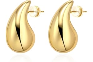 LecAit 14K Gold Chunky Waterdrop Earrings for Women,Lightweight Big Teardrop Hollow Drop Dangle Earrings for Women Girls Fash